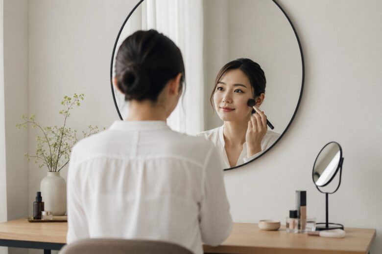 メイクする女性の画像